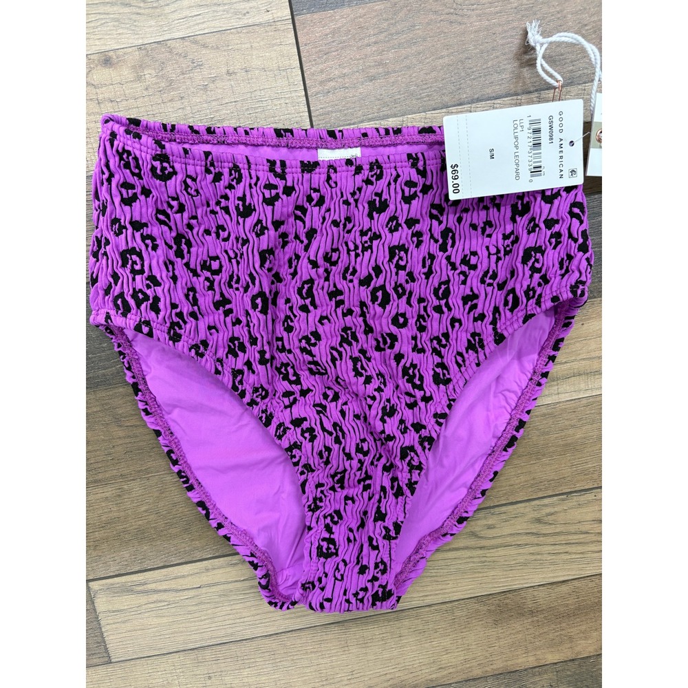 Good‎ American Lollipop Leopard Smocked High Waist Bikini Bottoms GSW0981 S/M